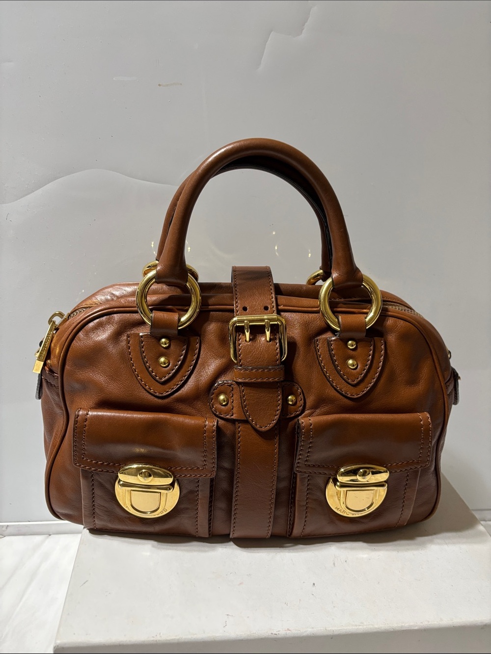 Marc Jacobs Blake Tan Leather Satchel with Gold Hardware. Vtg- EUC